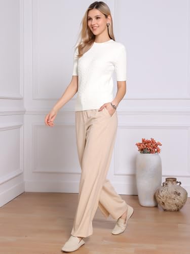 Allegra K Short Sleeve Sweater for Women Cable Knit Sweaters Lightweight Fall Casual Tops 2025 Business Outfits4