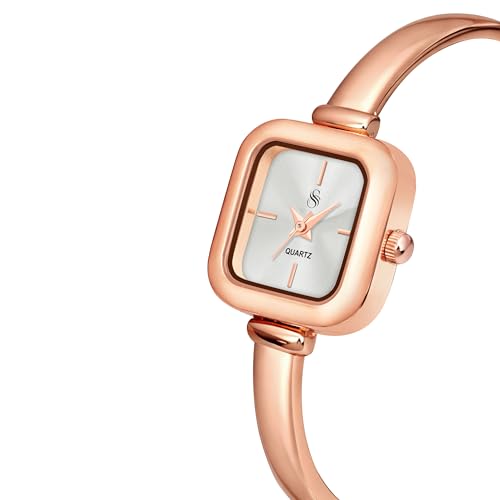 Image of Shocknshop Elegant Bangle Aura Square Dial Ladies Rose Gold Bracelet Strap Watch for Woman -WCH181