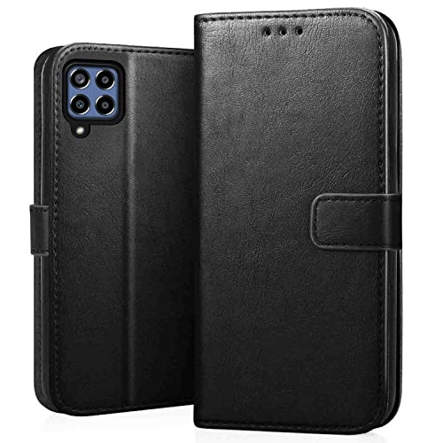 Image of CEDO Flip Cover for Samsung Galaxy M33 (5G) | Leather Finish | Inside Pockets & Inbuilt Stand | Shockproof Wallet Style Magnetic Closure Back Case Flipcover (Black)