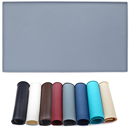 AMZNOVA Dog Food Mat Matguard Dog Bowl Mat, Placemat Food Tray with Lip & Raised Edges for Floor, Waterproof & Silicone for Pet Cat, L, Grey