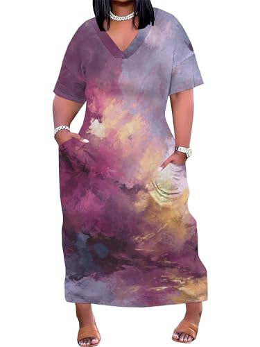 Image of PinkPatty Women's Oversize V Neck Short Sleeve Maxi Dress with Pockets