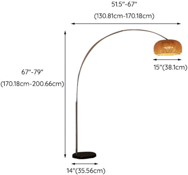LITFAD Asian Arced Floor Lamp with Bamboo-Woven Shade and Stainless Steel Lamp Body Standing Floor Light for Living Room Bedroom Study Room Hotel - 110V-120V 15"