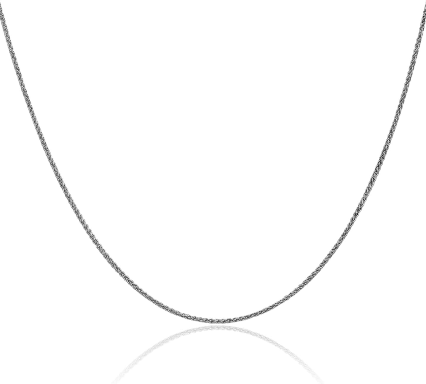 IceCarats 14K Solid White Gold 1.25mm Dainty Spiga Wheat Chain Necklace Polished