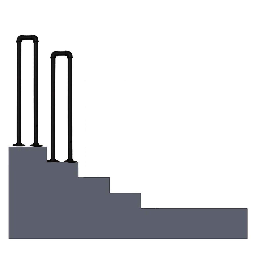 YFF-HandrailsHandrail with Installation Kit Industrial Wrought Iron Pipe, U-Type Safety Stair Railing 1 or 4 Steps for Bars, Corridor, Lofts, Garage Steps