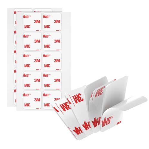 3M Double Sided Adhesive Pads Heavy Duty VHB 25MM x 25MM 0.6MM Thick 20 PCS White 4930 Square Sticky Mounting Foam Tape Strong Adhesive for Car Décor Home Office Logos