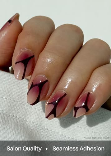 Image of ohora Semi Cured Gel Nail Strips (N Bloody Blushy) - Works with Any Lamps, Salon-Quality, Long Lasting, Easy to Apply & Remove - Includes 2 Prep Pads, Nail File & Wooden Stick