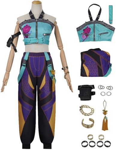 Kolegrial Déguisement Zoey Femme Cosplay Anime Démon Chasseur Zoey Uniforme Set avec Sac Bracelet Bague Boucles d'oreilles pour Carnaval Halloween Party Anniversaire Masquerade Costume