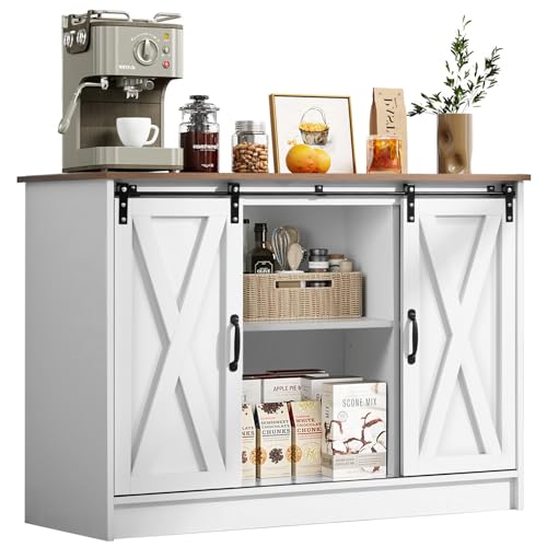 Catrimown Farmhouse Coffee Bar Cabinet, Buffet Cabinet with Storage Shelves,