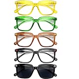 CessBlu 5 Pack Large Frame Reading Glasses for Women Trendy Readers +1.5