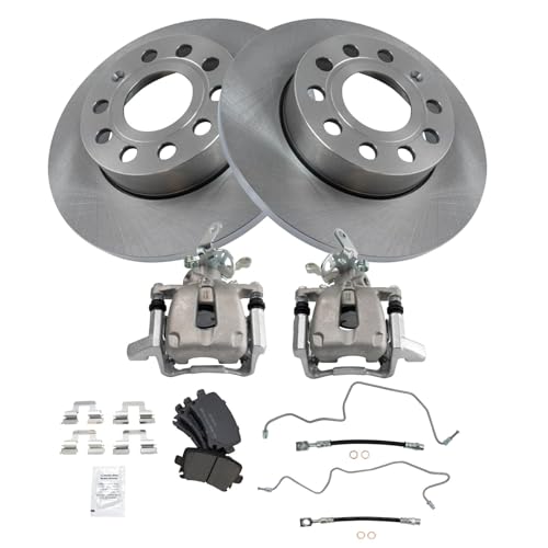 Image of TRQ Rear Brake Pad and Rotor Set Semi Metallic 260mm Rotors Calipers Compatible with 2005 Volkswagen Jetta