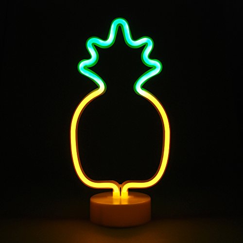Image of simpa LED Novelty Neon Light - PINEAPPLE YELLOW - Choose from various designs & colours - Ideal for your home, office desk or as a gift - USB power cable included. Uses 3 x AA Batteries Not Supplied