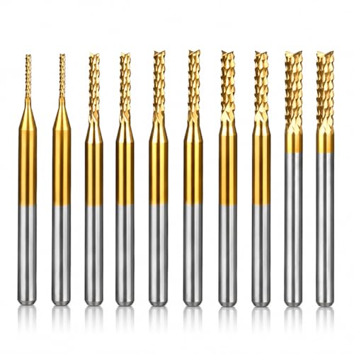 VOBOR 10 szt. Frez z węglików spiekanych 1-3 mm, pokryty tytanem, 1 mm, 1,5 mm, 2 mm, 2,5 mm, 3 mm, frez do metalu do frezowania otworów, szczelin i krawędzi na płytach