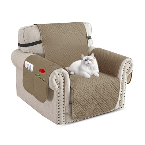 XINEAGE 100% Waterproof Chair Couch Cover for Pets Non Slip Sofa Cover Washable Chair Slipcovers for 1 Cushion Armchair Furniture Protector with Elastic Straps for Kids Dogs (23.5