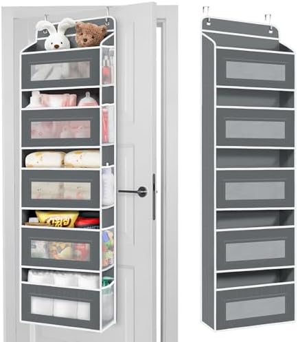 2 Pack 5-Tier Over the Door Organizer with 5 Large Side Pockets, ...