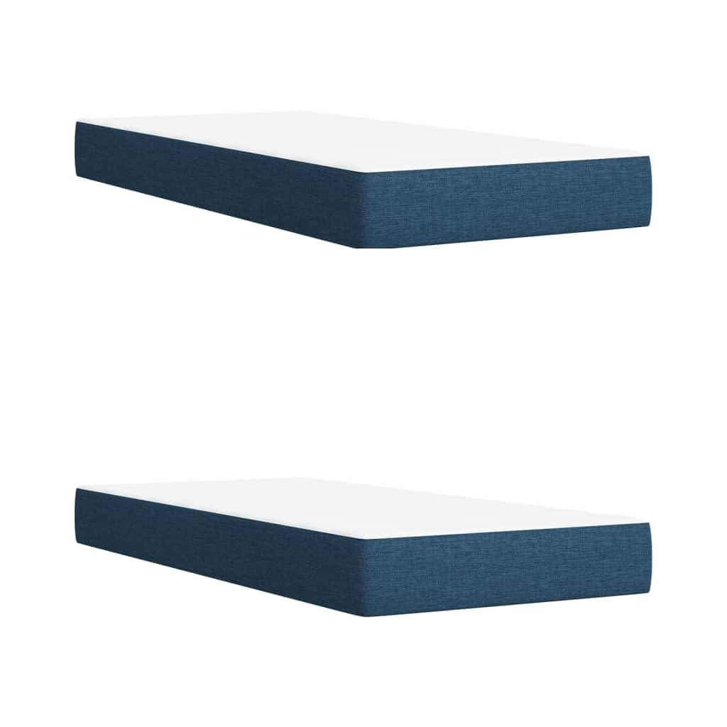 Cama con somier con colchón, azul, 200 x 200 cm, tela, cómoda cama tapizada con iluminación LED, cabecero regulable en altura y colchón de muelles ensacados para dormitorio