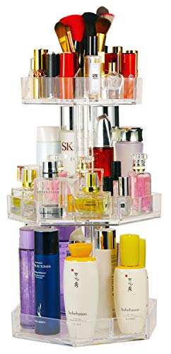 360 Rotating Makeup Organizer, Great Clear Acrylic Cosmetic Storage Display Rack in Vanity Bathroom and Dresser, Large and Tall for Skincare Cream, Perfume, Lotion and More ( Hexagon Shape )