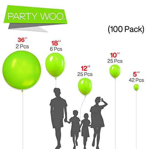 PartyWoo Lime Green Balloons 100 pcs Different Sizes of 36 18 12 10 5 Inch Neon Yellowish Light Green Latex Balloon Arch Kit Garland for Graduation Halloween Summer Birthday Party Decorations Green-Y6 by PartyWoo - Image 3