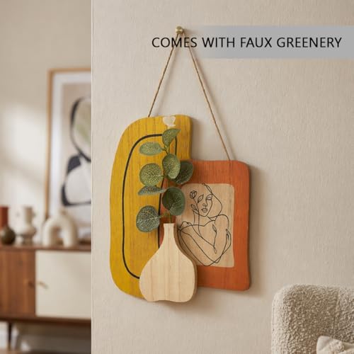 Image of Art Street Boho Modern Art Wall hanging MDF With Artificial Plant for Home & Office Decor, Living Room Decoration -Size: 9x7.5 Inch