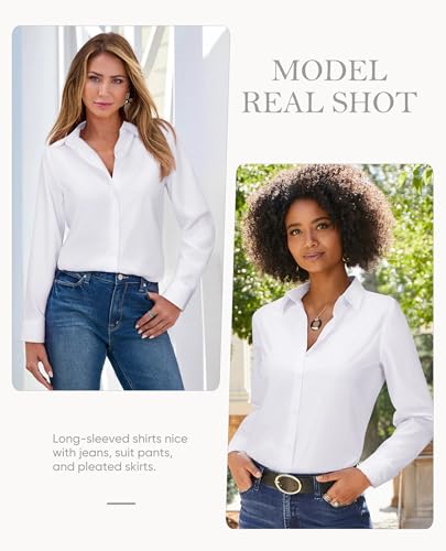 siliteelon Button Down Shirts for Women Wrinkle Resistance Dress Shirts for Women Long Sleeve Work Formal Office Blouses Tops4