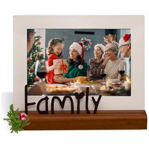 GEGUTON Picture Frame with Family Theme - Frames for 4"x6" & 5"x7" Photos, Steel & Wooden Home Decoration, Multiple Positions Display - Beige & Brown Cover