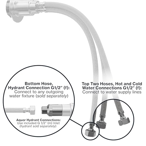 Image of Aquor RV /Marine Hot+Cold Mixing Valve, Compact G1 /2 inch Thermostatic Mixing Valve with Hot /Cold Temperature Control, Hydrant Pairing for Boat, Marine, and RV Outdoor Shower, Stainless Steel