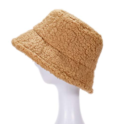 Khaki Winter Bucket Hat For Women Appa Buckets Lamb Wool Bucket Hat For Girls Warm Teddy Velvet Fisherman Hat Winter Sun Hat #TOP1