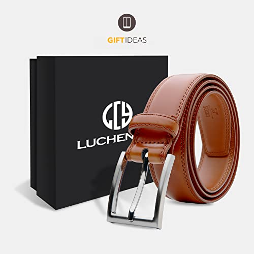 Lcg Luchengyi Mens Genuine Leather Dress Belt Classic Casual Belt With Single Prong Buckle For Jeans Pants Work And Business #TOP4