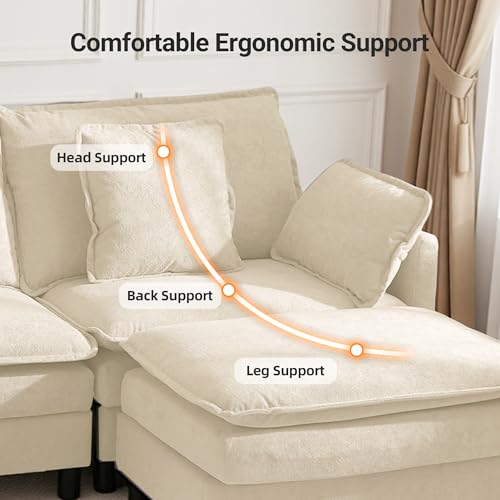 Image of Claiks 148 inch Modular U-Shaped Sofa, Cloud Couch with Ottoman, Sectional 6-Seater Sofa, Deep Seat Comfy Couch with Pillows for Living Room & Apartment, Beige