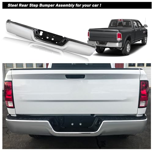JSBOYAT [Non Sensor Hole & Non Dual Exhaust Type] One Piece Rear Bumper Assembly Replacement for 2009-2018 Dodge Ram 1500/2010 2011 2012 Ram 2500 3500 Back Bumper - Thumbnail 5