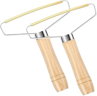 2 Pack Lint Remover, Double Carpet Scraper Manual Brush Tool Shaver Clothes Fuzz Roller Wooden Handle Reusable Mini Lint Cleaner for Pet Hair, Fuzz