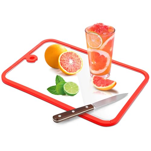Cutting Board, Glass Cutting Boards for Kitchen,Chopping Board Set with Non-Slip Edges & Hanging Hole, Dishwasher- Safe Clear Cutting Board for Countertop, Meal Prep & Serving 15x10