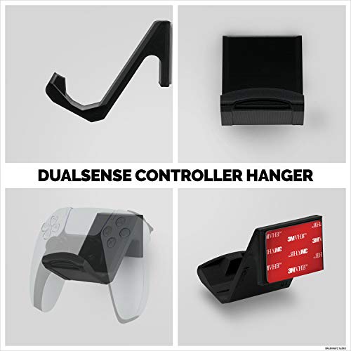 Brainwavz Game Controller Wall Mount (2 Pack) For Ps5 Dualsense Holder Hanger Stand Bracket For Playstation Ps5 Gamepad, No Screws, Strong Vhb Adhesive (Black) #TOP6