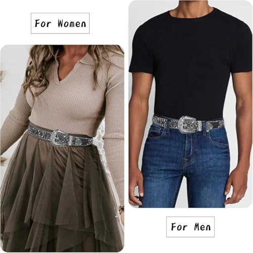 Men's & Women's Rhinestone Belt, Genuine Leather Cowboy Fashion with Crystal Studded2
