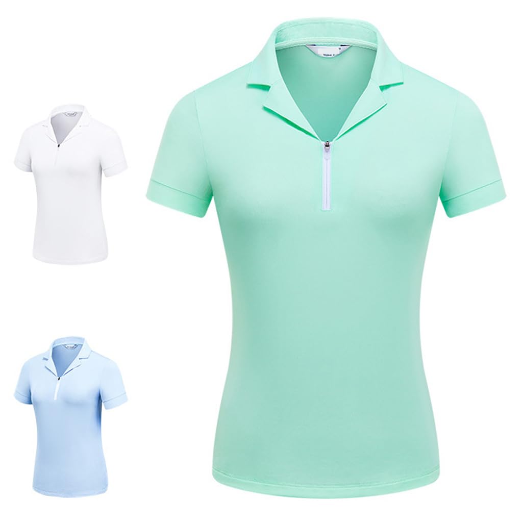 LANGWEI Polo da Golf da Donna A Maniche Corte Scollo A V Mezza Cerniera T-Shirt da Allenamento Top da Tennis