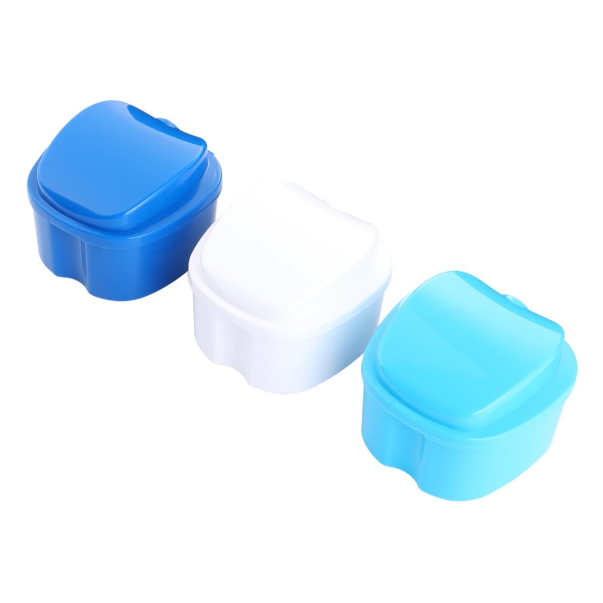 3pcs Denture Storage Case Non-toxic Retainer Box Filter Lightweight Holder for False Teeth and Mouthguards Travel-friendly Containers White Light Blue and Dark Blue