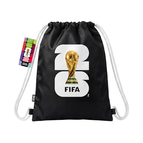 Image of FIFA World 2026 Cup Official Licensed Drawstring Backpack Bag, Sports Gym Sackpack for Adults Men Women Outdoor Travel Beach (Black+White)