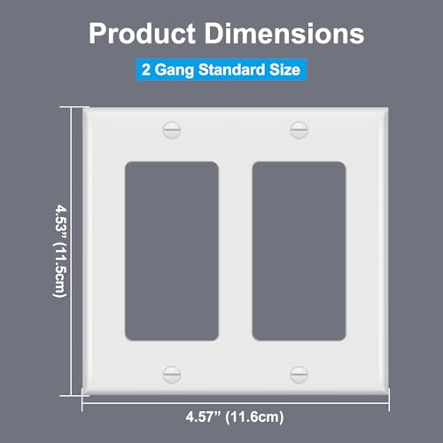 Image of [20 Pack] BESTTEN Decorator Wall Plate, 2 Gang Standard Size Outlet Cover for GFCI and USB Receptacles, H4.53 inch x W4.57 inch, Unbreakable Polycarbonate Material, UL Listed, White