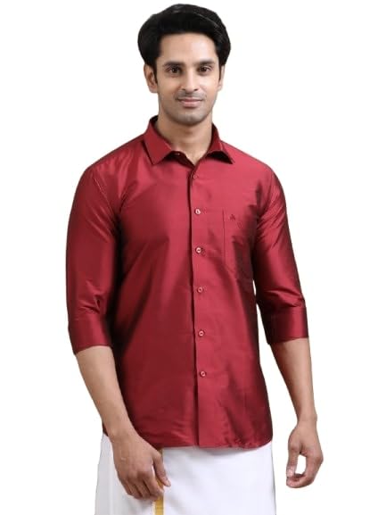 Image of Tattva Men Silk Blend Ethnic Shirt | Traditional South Indian Wear for Wedding, Festivals & Casual Wear