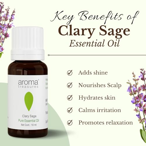 Image of Aroma Treasures Clary Sage essential oil | 100% Pure & Natural Theraputic Essential oil for healthy Skin, body, Aromatherapy - 10ml