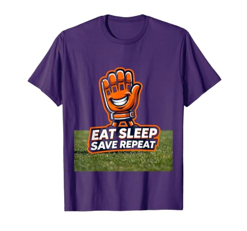 Eat Sleep Save Repeat Funny Goalie Sports Fan Mascot Logo T-Shirt, Men, Purple, 3X-Large