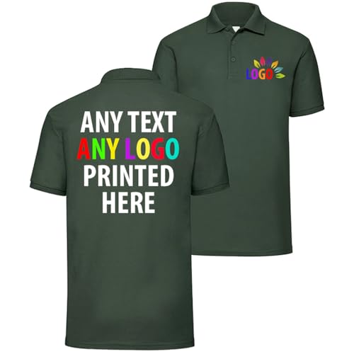 Personalised Polo Shirt Company Logo Workwear Uniform Custom Print Event Stag Do Top - Any Text | Any Colourr Bottle Green