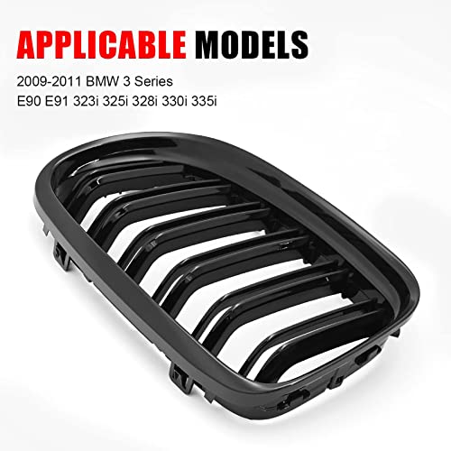 YIUBCZOQI E90 Grill,Front Kidney Grille for BMW E90 E91 323i 325i 328i 330i 335i Grille 2009 2010 2011 Double Slats Grille Gloss Black - Image 2