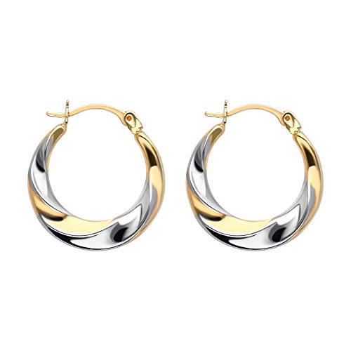 GELIN Dainty Huggie Hoop Two Toned Earrings in 14k Solid Gold - Simple Hoop Earrings for Women and Girls - Minimalist Hoops Statement Hypoallergenic Earring Cuffs - 3mm Thick