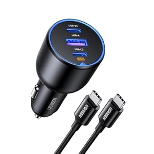 UGREEN 130W USB C Car Charger 3-Port PD 100W PD3.0/QC4.0/PPS Fast Car Charger Adapter with 100W USB C Cable Compatible with iPhone 15/14/13 Series, Galaxy S24/S23/S22 Ultra, iPad, Tablet, Laptop