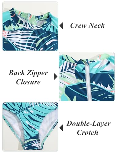 Image of SEAUR Girl's Two-Piece Long Sleeve Swimsuits UPF50+ Rash Guard Kids Bathing Suit Tankini Rash Guard with Skirt Blue 11 Years