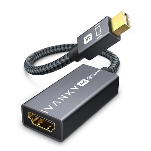 IVANKY 4K Active Mini DisplayPort to HDMI Adapter, 4K@60Hz, Thunderbolt 1&2 to HDMI Super Slim, Mini DP to HDMI Adapter for MacBook Air/Pro, Surface Pro/Dock/Book Monitor, Projector- Grey 4K