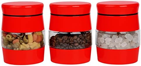 Royal Cuisine glass storage jars canister storage containers tea coffee sugar set 3pcs (700ml Red)