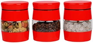 Royal Cuisine glass storage jars canister storage containers tea coffee sugar set 3pcs (700ml Red)
