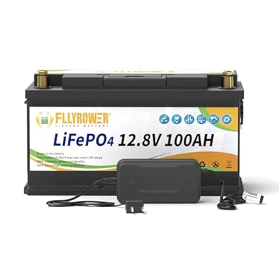 FLLYROWER 12V 100AH Lifepo4 Battery with 100A BMS 10-Year Lifespan for Trolling Motor RV Camping Golf Cart Solar Include a Charger