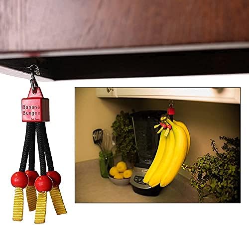 Banana Bungee (Red) Unique Banana Holder Easy to use Banana Hanger, leading Banana Hook Alternative, most Effective Fruit Storage since the Banana Tree, 4 Cord Lock Design, Hang Anywhere